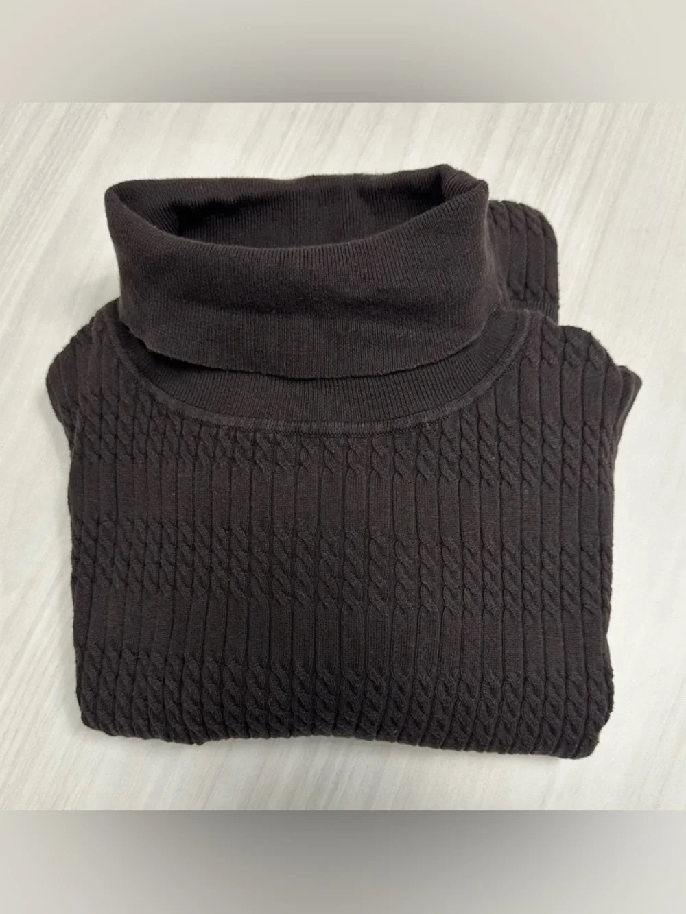 Tommy Hilfiger Women's Dark Brown Cable Turtleneck Sweater - Picture 1 of 9